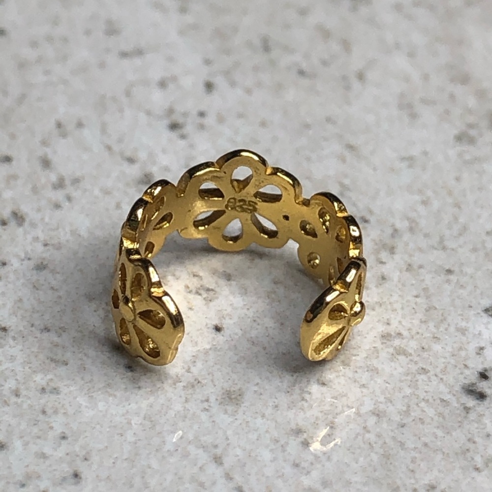 925 Sterling Silver Gold Flower Ear Cuff - Picture 12 of 16